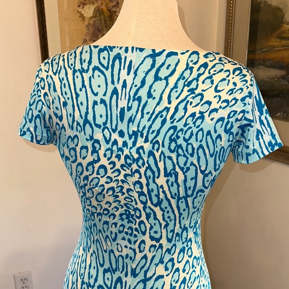 JB by JULIE BROWN NYC Blue/White Leopard Print V-Neck Dress Size Small - Picture 9 of 11
